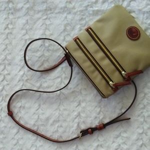 NEW Dooney & Bourke Nylon North/South Triple Zip Crossbody Tan
